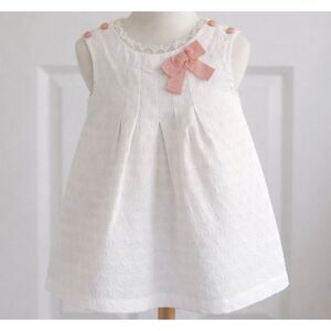 Heirlooms by Polly Flinders Baby Dress 3-6M White Eyelet Lace Overlay with Bows